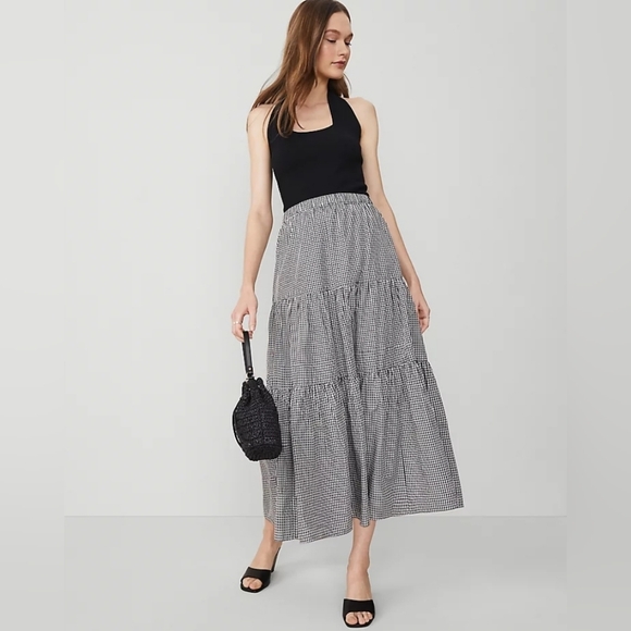 ANN Taylor Gingham Taffeta Tiered Skirt - Picture 1 of 8